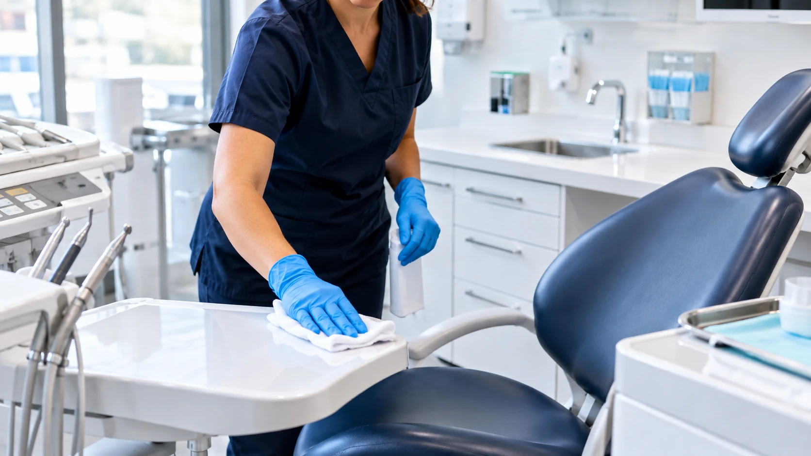Professional cleaning in a dental clinic