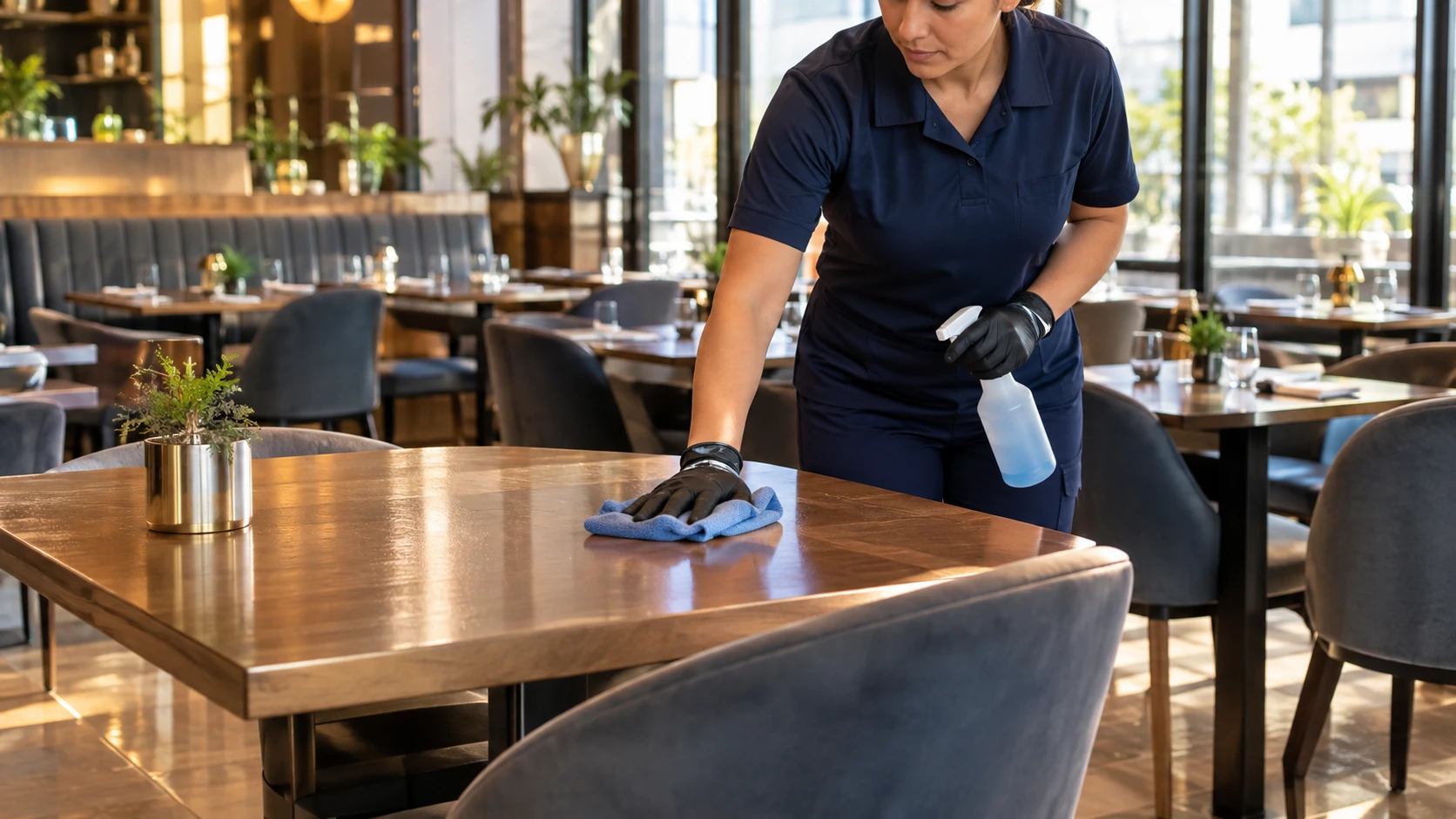 Professional cleaning of a restaurant customer area